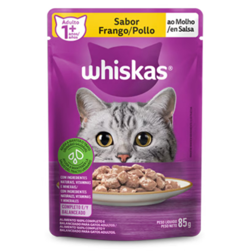 Kit 20 Sachê Whiskas para Gatos Adultos Frango ao Molho 85gr