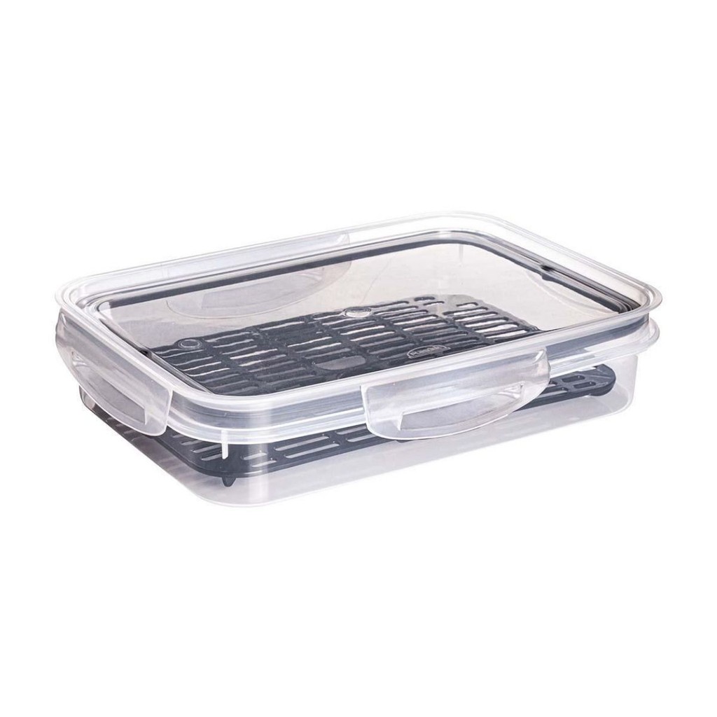 Pote Tampa Modular Plástico Moderno  Hermético Travas Escorredor 1,1L Transparente Preto Mantimentos