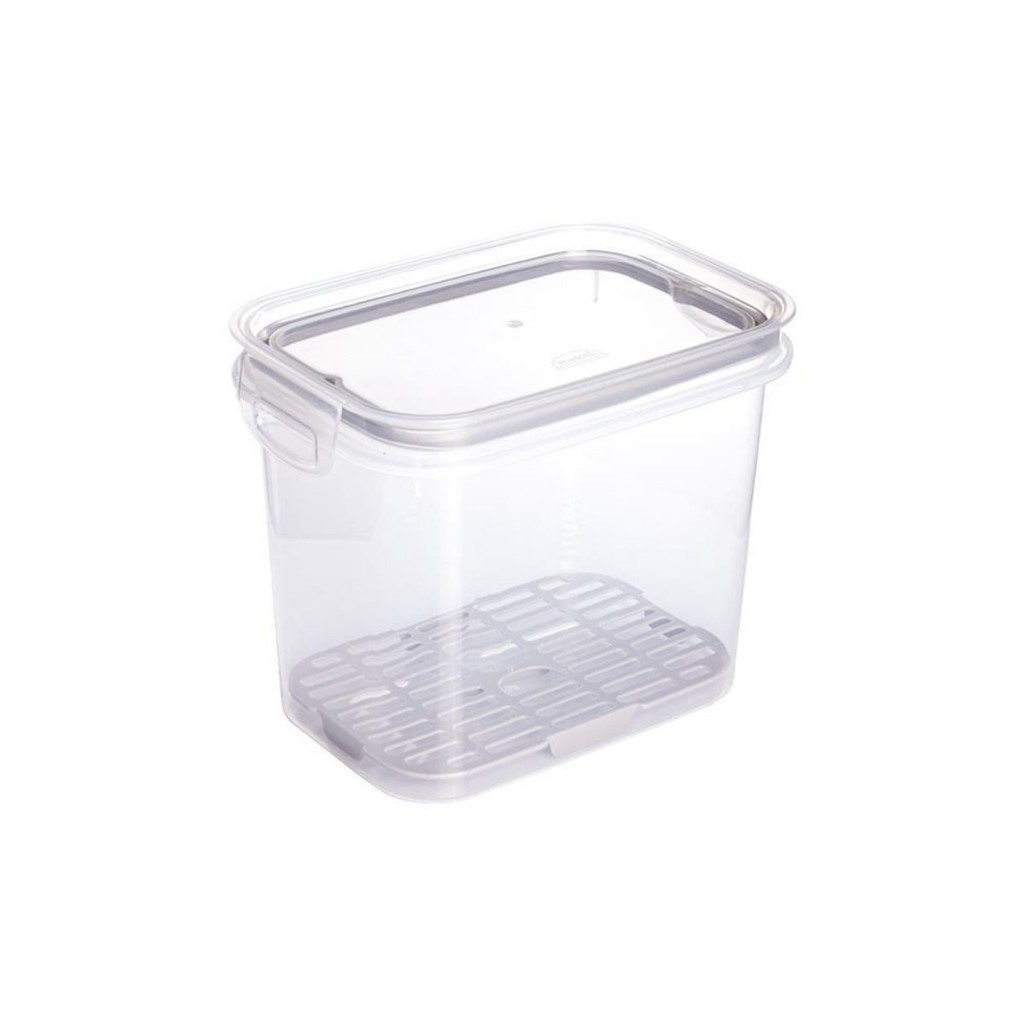 Pote Hermético Travas Escorredor Tampa Modular Plástico Moderno Mantimentos 1,8L Transparente Cinza