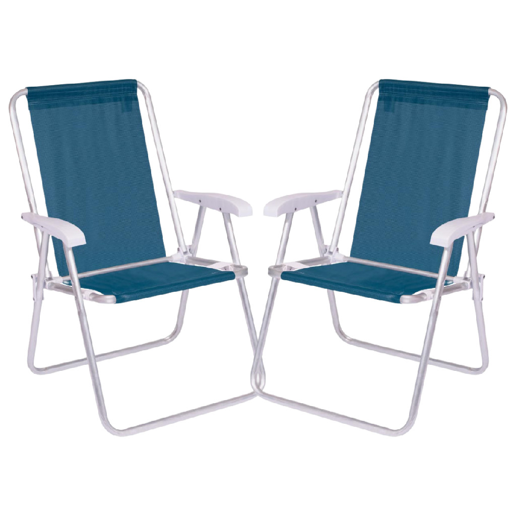 Kit 2 Cadeira Praia Conforto Braço de Plástico Alta Alumínio Azul Tela Sannet Portátil Dobrável Mor em Oferta na Shopee