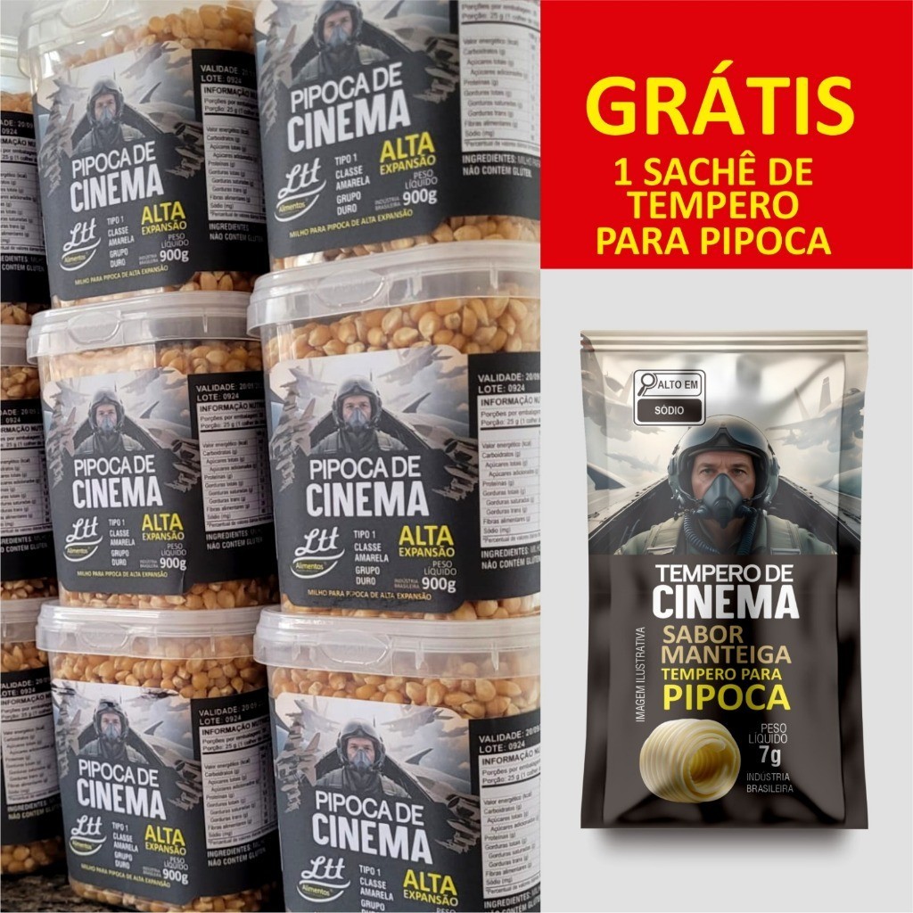 MILHO DE PIPOCA DE CINEMA POTE 900G + SACHE DE TEMPERO PARA PIPOCA SABOR MANTEIGA