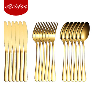 Belifou Kit 18 Jogo De Talheres Para Bife Aço Inoxidável Dourados Fork Spoon Knife Table …