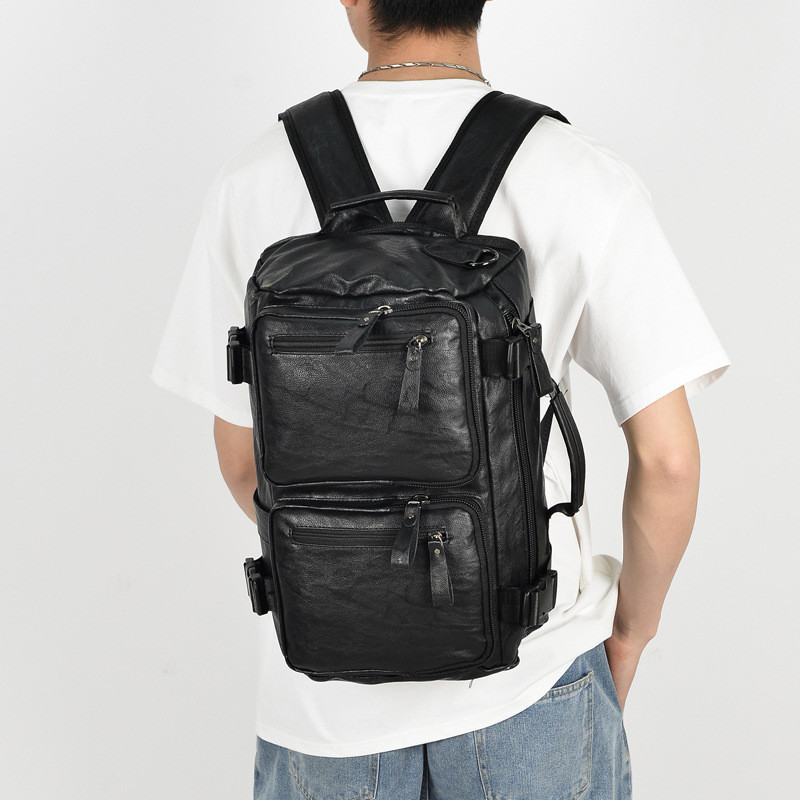 mochilas de costas masculinas feminina de couro grande reforçada para notebook e viagem em Oferta na Shopee