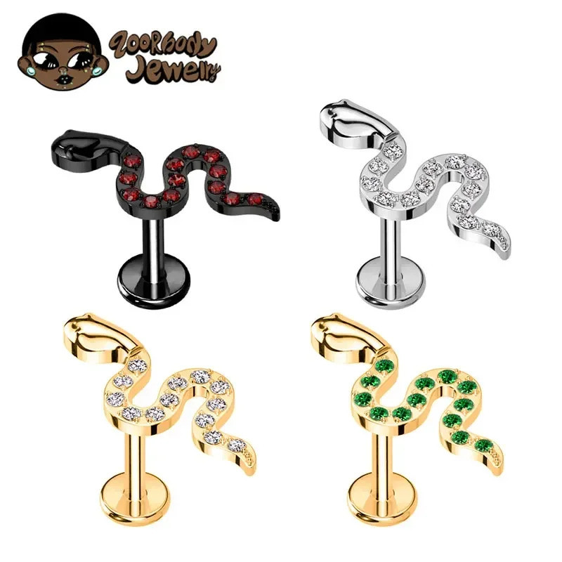 Piercing Helix Conch Tragus Labret Titânio Pvd Cobra Zircônias