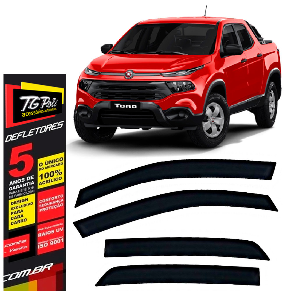 Calha de Chuva Fiat Toro 2016 a 2026 4 portas TG Poli Defletor Portas Protetor Janelas Fumê em Oferta na Shopee