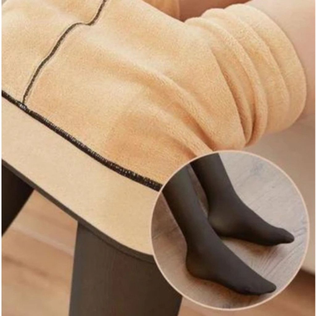 Meia-Calça Térmica Forrada Peluciada Translúcida De Lã Quente Feminina Para Inverno Elásti...