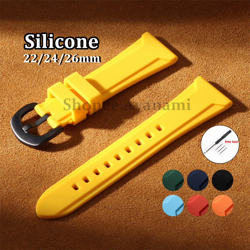 Pulseira De Relógio De Silicone 22mm 24mm 26mm Substituição Universal À Prova D'água Esportiva Com Fivela De Pino De Met em Oferta na Shopee