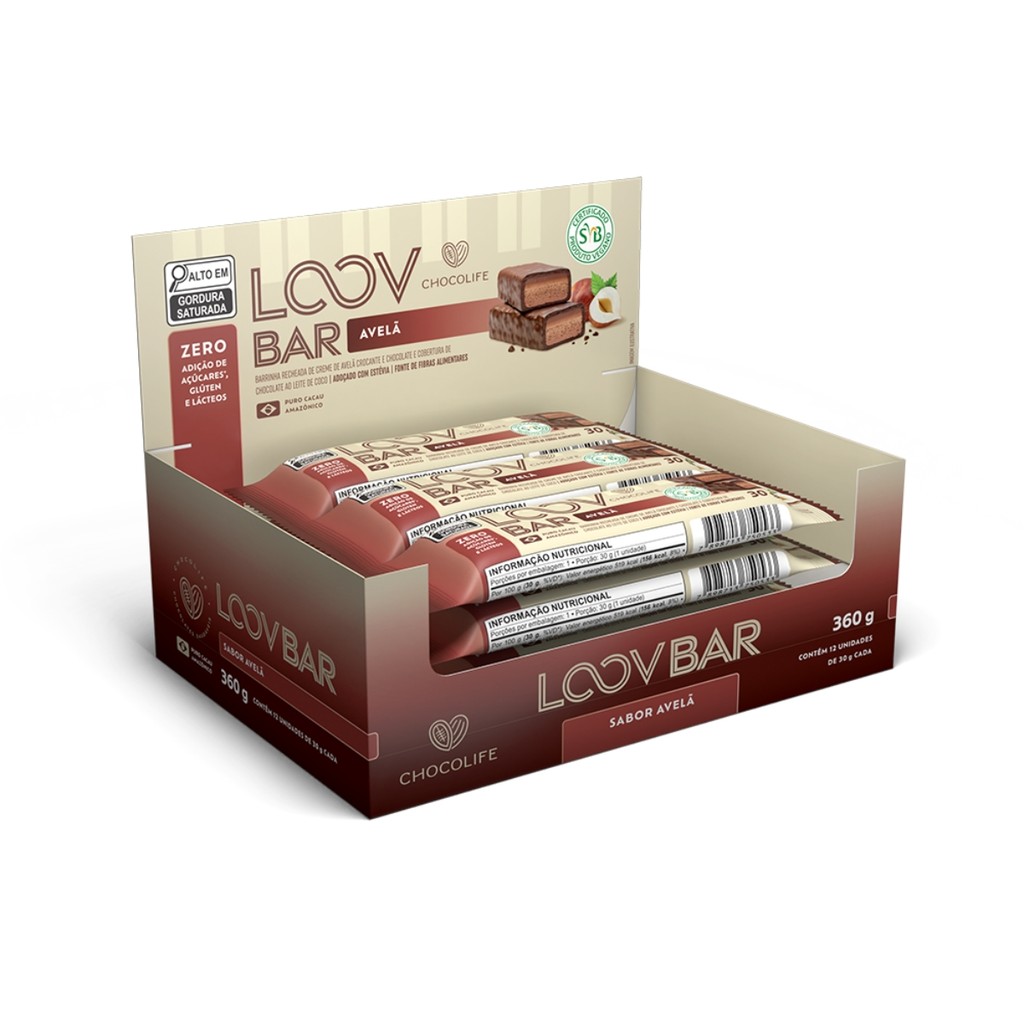 Caixa Barra Chocolate Recheado Avelã Crocante 360g Chocolife