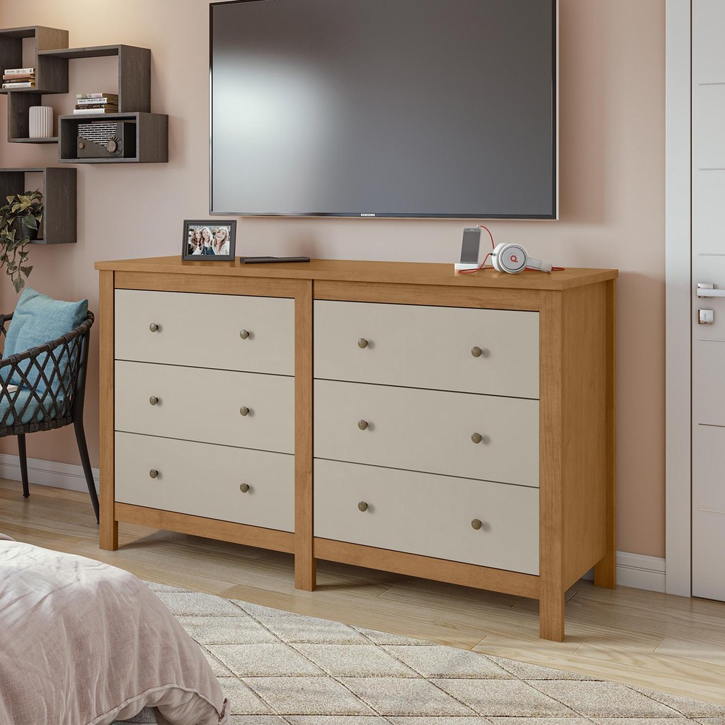 Comoda 6 Gavetas Maggiore Amendoa Clean/Off White Lopas em Oferta na Shopee