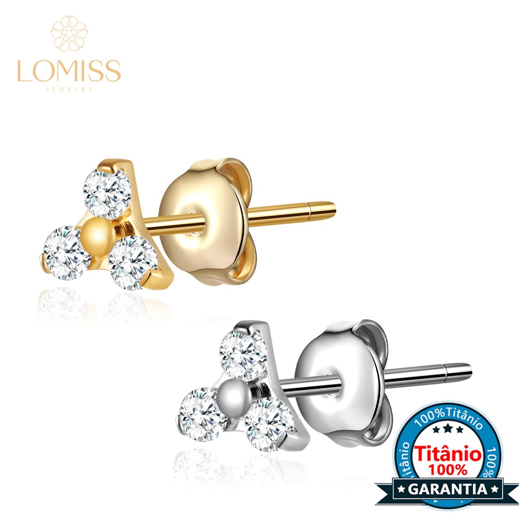 Brinco Titânio Delicado Trinity Zircônia Cravejada em Oferta na Shopee