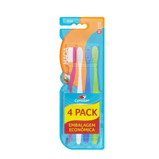 Escova Dental Condor Plus Macia Promocional 4 Unidades