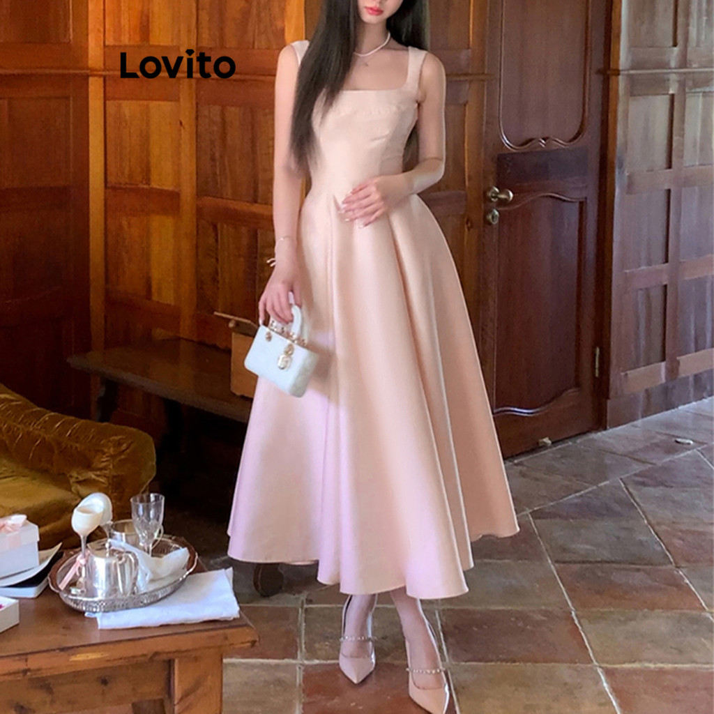 Detalhes do (Trendy) Lovito Vestido Elegante Linha Estrutura Verão/Primavera Vestido Para Mulheres L113MD508