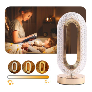Abajur de cabeceira cristal 3 tons ajustáveis luminária para quarto LED luxuoso decoração casa em Oferta na Shopee