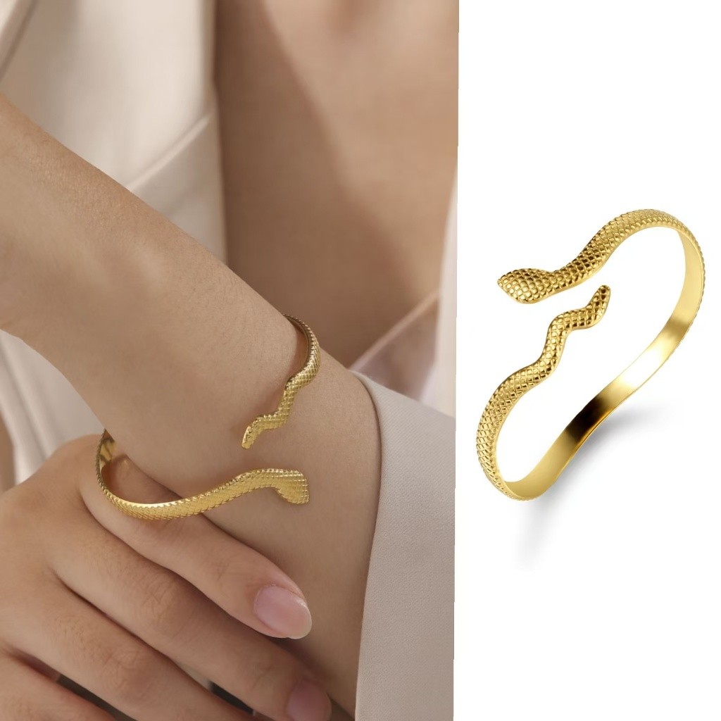Pulseira de ouro banhada a ouro 18K Snake Pulseira ajustável personalizada de aço inoxidável Pulseira de ouro luxuosa e 