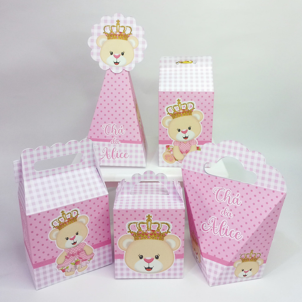 Lembrancinhas Chá de Bebê Ursinha Realeza Princesa Caixinhas Personalizadas Festa Infantil Decoração