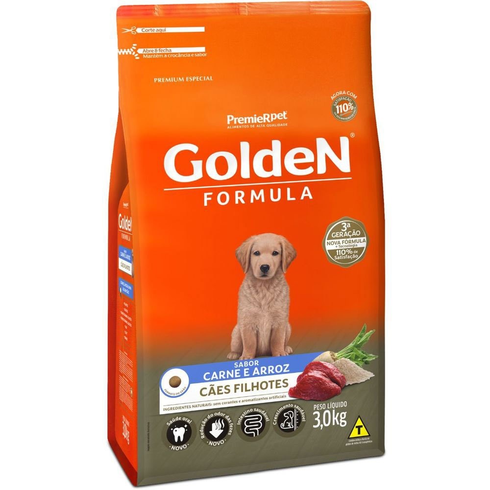 Ração Golden para Cães Filhotes Carne Arroz 3kg