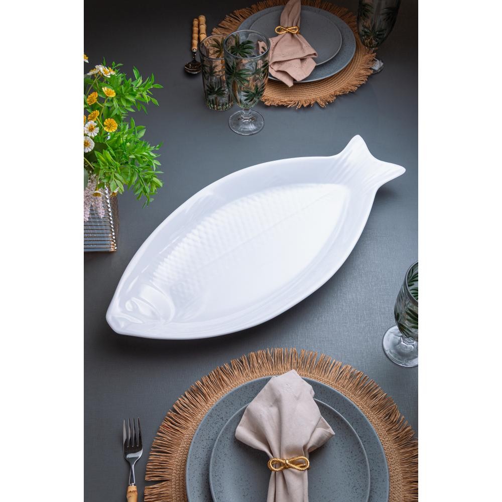 Travessa Wolff de Melamina Peixe Branca 58cm x 28cm em Oferta na Shopee