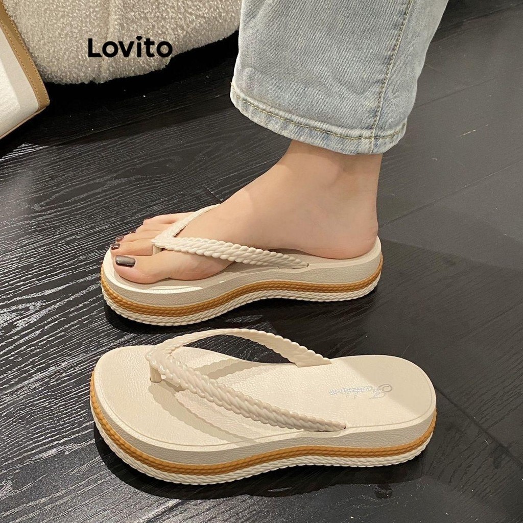 Lovito Casual liso Colorblock moda sola grossa antiderrapante fundo macio usar fora Flip Flop para mulher  LFA67215 - Women Shoes