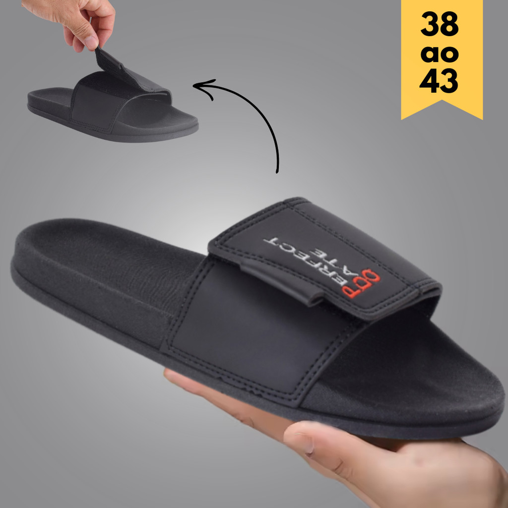 Chinelo Slide Masculino Super Leve, Confortável Sandália Ajustável em Velcro Carrapicho Envio Rápido em Oferta na Shopee
