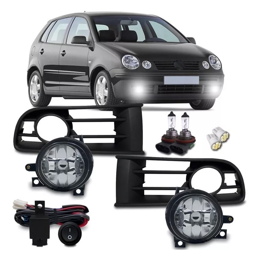 Kit Farol Milha Neblina Polo 2003 2004 2005 2006 Completo Com Molduras E Lampadas