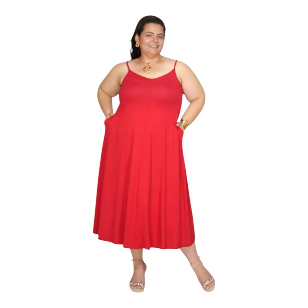Vestido Feminino Vermelho Plus Size Tamanho Grande Confortável Viscolaycra Estica bem