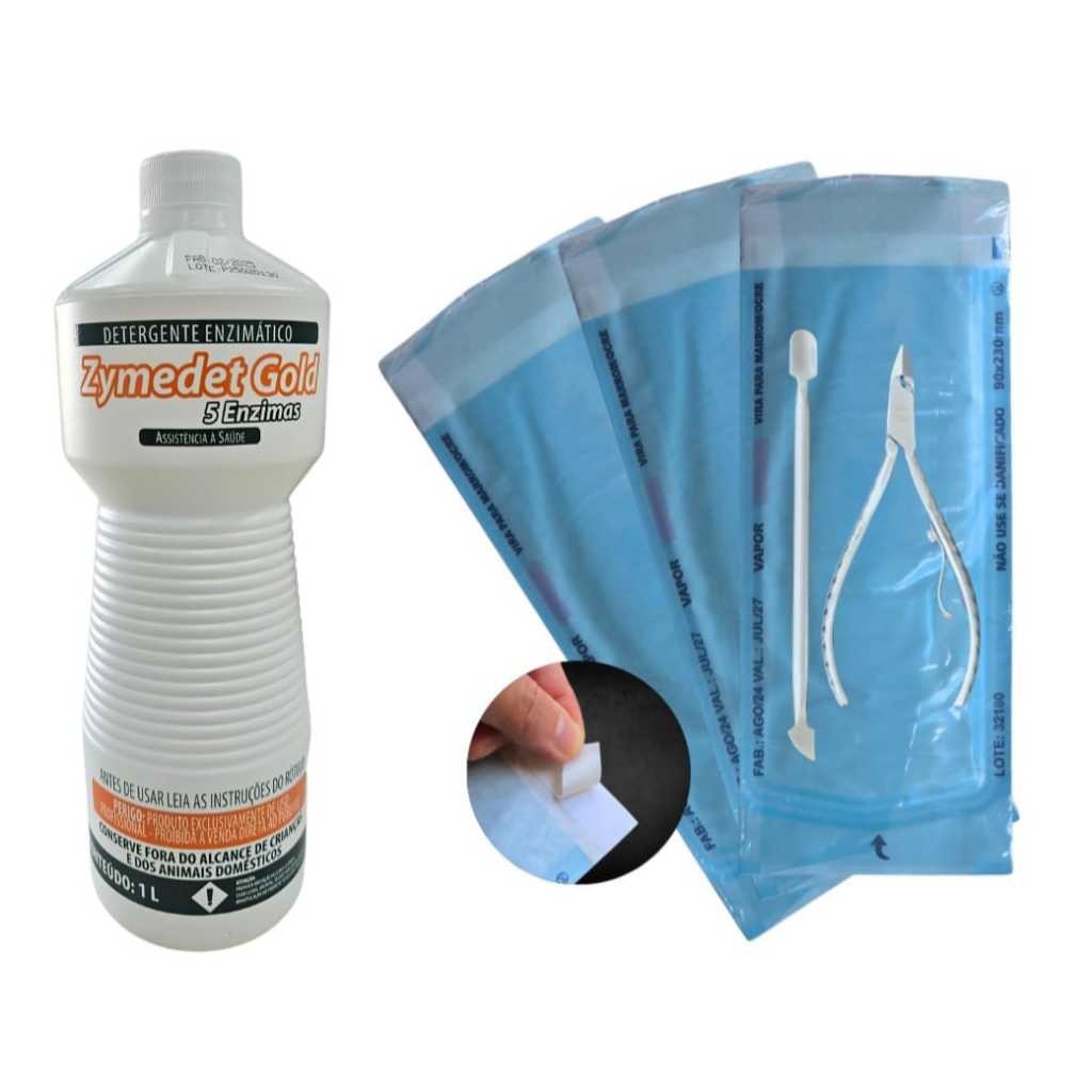 Detergente Enzimático 1L + 100 Envelope Para Esterilização 9x23cm Kit manicure em Oferta na Shopee