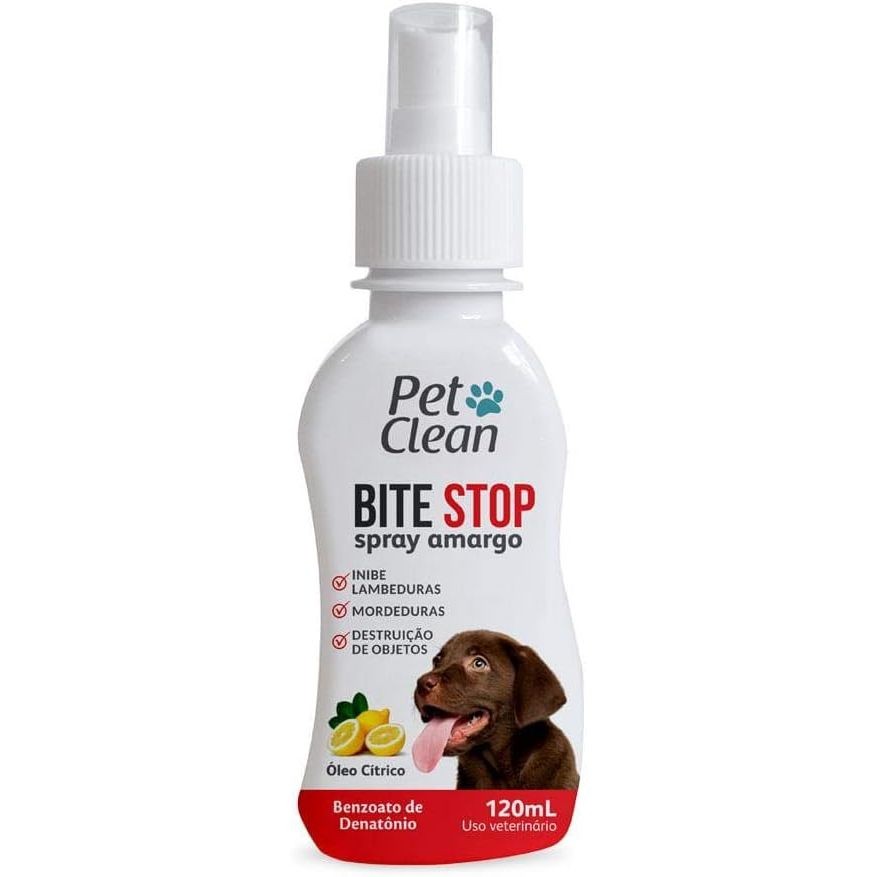 Bite Stop Pet Clean Spray Amargo Adestrador Anti lambida, Mordedura e Destruição deObjetos - 120 ml