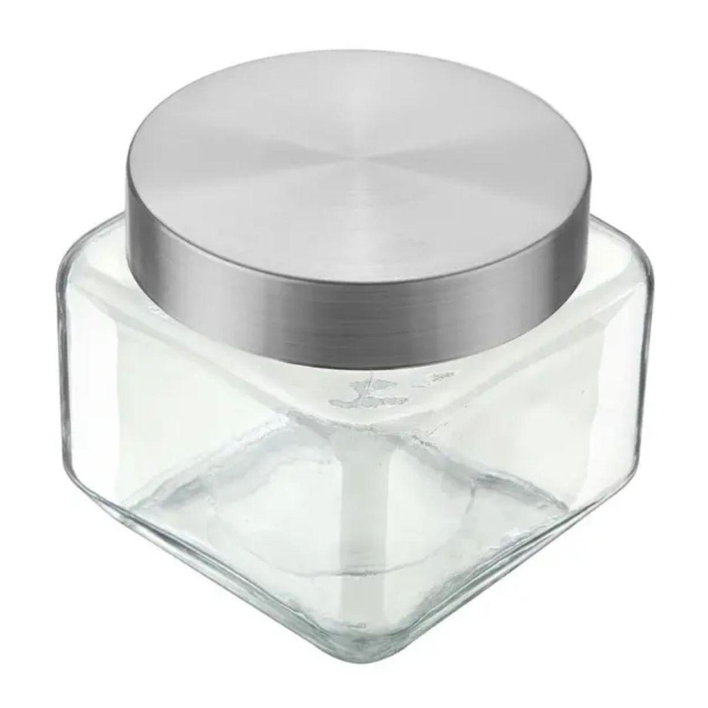 Pote de Vidro Invicta Quadrado com Tampa Inox 800ml