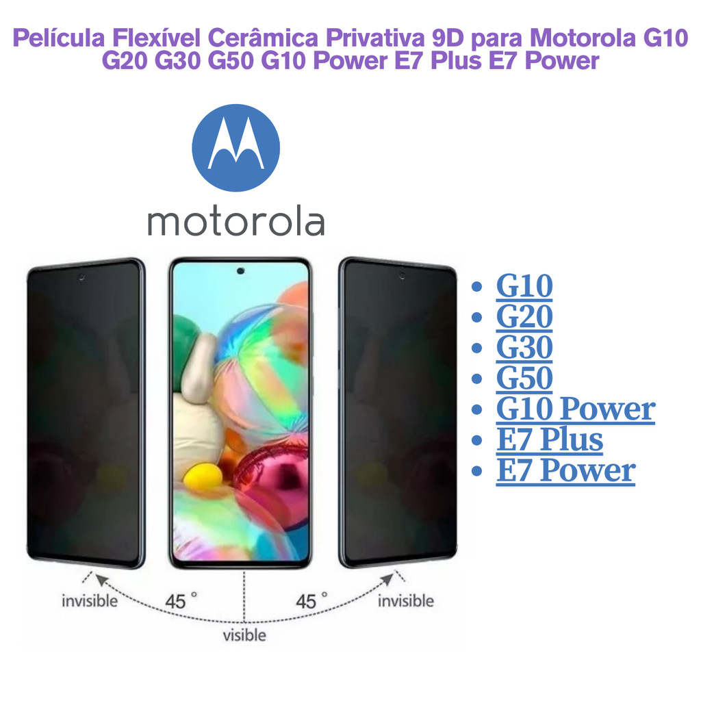 Película Flexível Cerâmica Privativa 9D para Motorola G10 G20 G30 G50 G10 Power E7 Plus E7 Power
