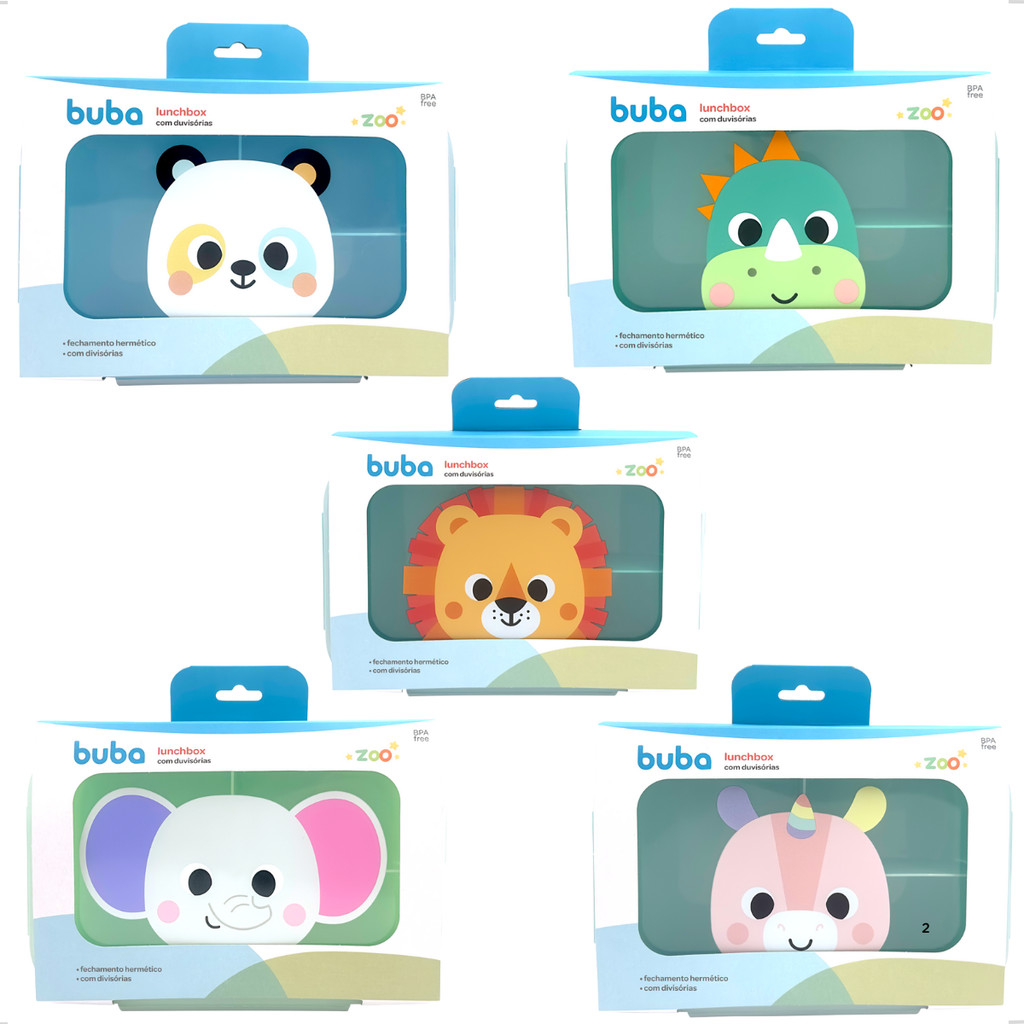 Pote LunchBox hermético com divisórias Buba Dourado Zoo colorido lanche marmita infantil lancheira em Oferta na Shopee