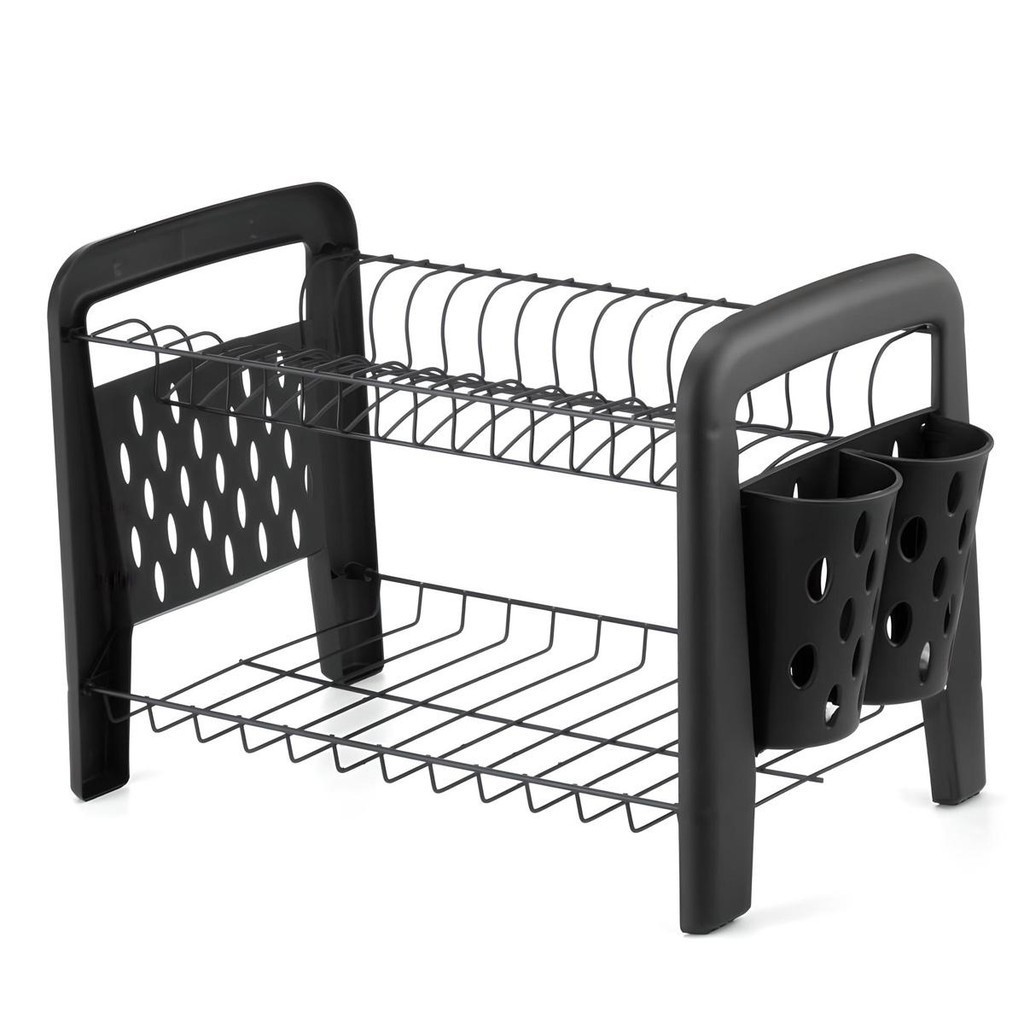 Escorredor Duplo Desmontável Com Porta Talheres Black 2469 - Arthi