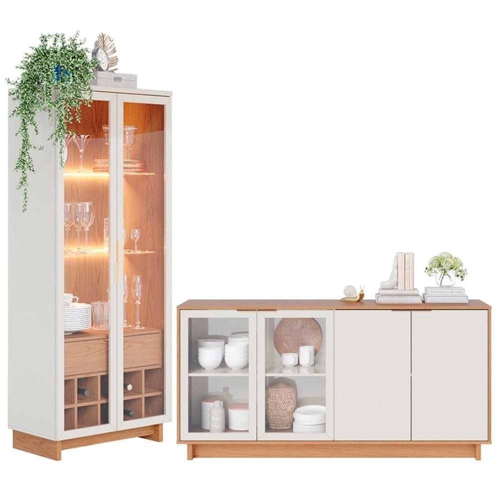 Conjunto Sala de Jantar Cristaleira Tijuca e Buffet Vicky C05 Freijó/Off White - Mpozenato