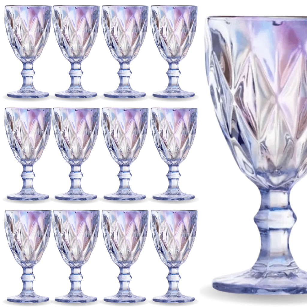 Jogo 12 Taça Diamante Copo Vidro Furta Cor Rainbow Bico De Jaca 320ml
