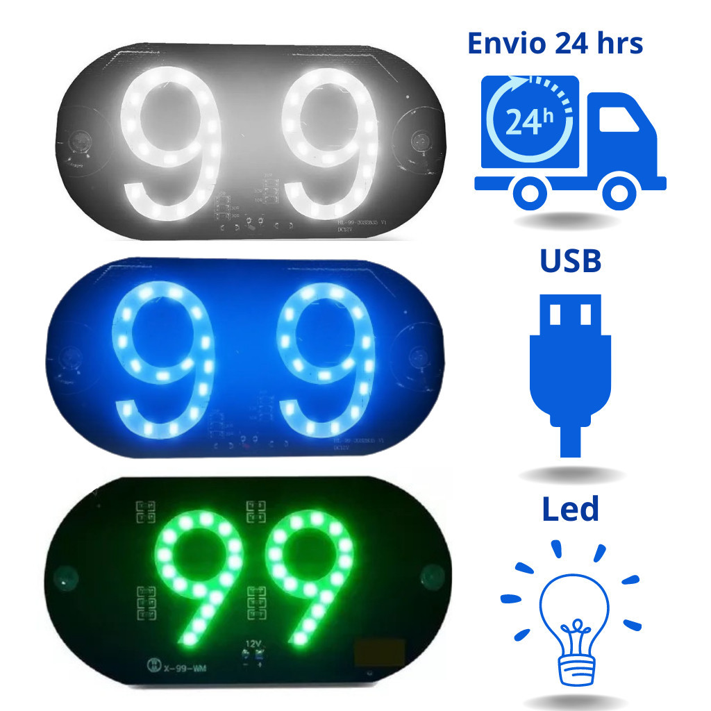 Placa Painel Luminoso 99 12v Led 2 Ventosas Com Cabo USB