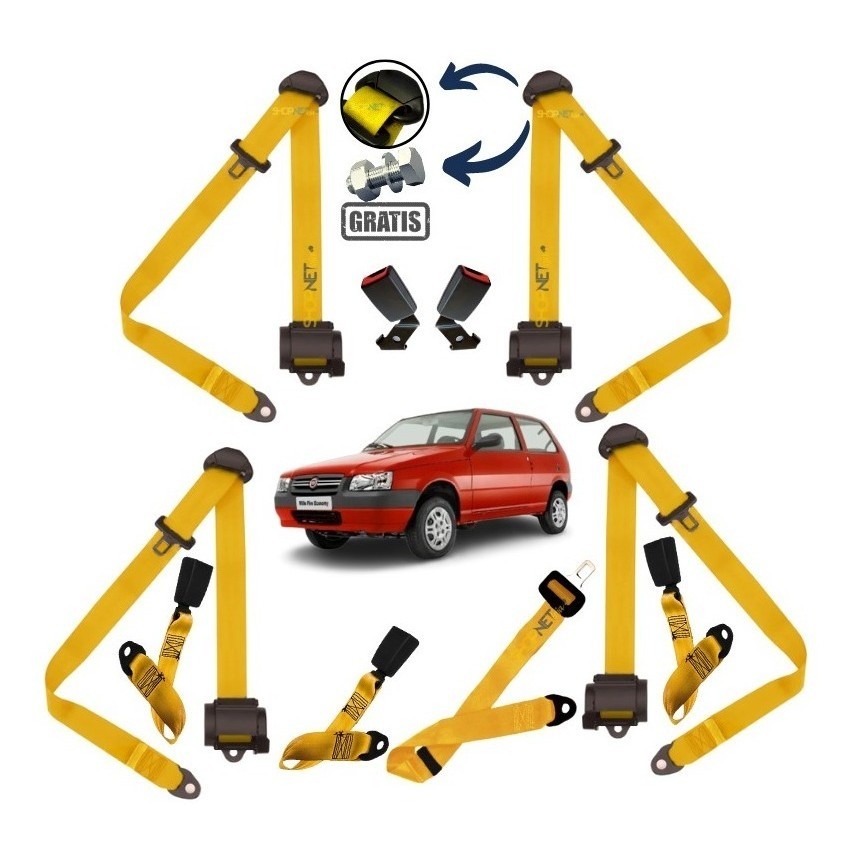 Kit Cinto Segurança 5 Bancos Completo Retrátil 3p Fiat Uno