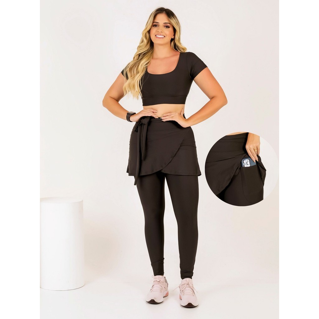 Conjunto Calça Legging Com Saia Fitness Feminina Com Bolso Moda Evangélica Academia Caminhada Suplex The Start