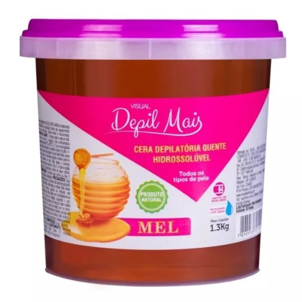 Cera Depilatória Quente Natural Visual Depil Mais Mel Tradicional 1,300kg Hidrossolúvel