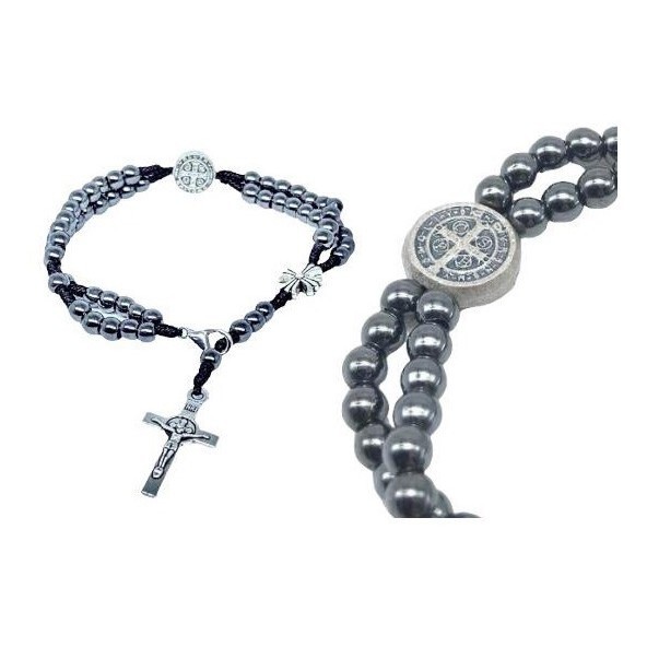 Pulseira Masculina Hematita Terço De Pulso Medalha São Bento