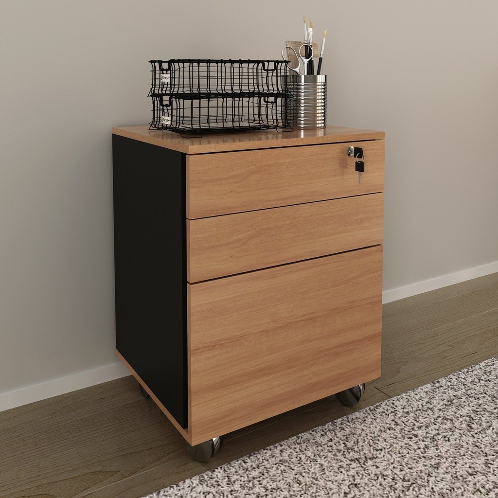 Gaveteiro Arquivo 48,8x64,5cm com Chave e Rodízio ME4148 Amêndoa/Preto em Oferta na Shopee