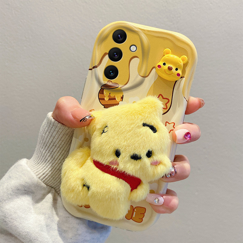 Capa de Silicone Capa macia de revestimento de desenho animado Capa de boneca de pelúcia Capa de telefone com alça Anti-gotas Adequada para Samsung Galaxy A14 /A14 5G /A14 LTE