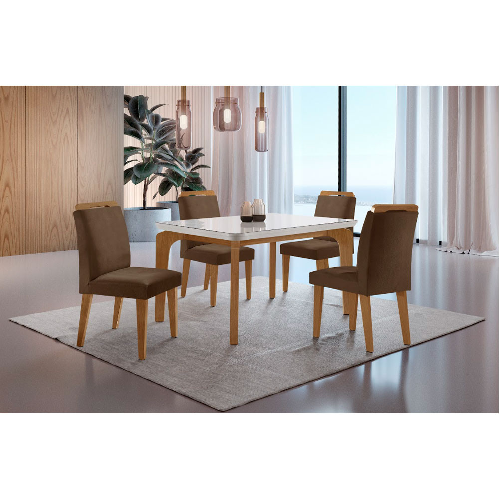 Conjunto Sala de Jantar Mesa Liz 120cm com Vidro Canto Copo e 4 Cadeiras Athenas Moderna em Oferta na Shopee