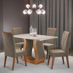 Mesa de Jantar 4 Lugares Universe com Vidro Mel/Perola/Off White - Viero Móveis