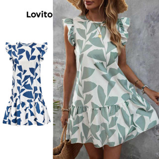 Lovito Boho Vestido Femnino Florido de Bainha com Babado LBL07095(Multicolorido)