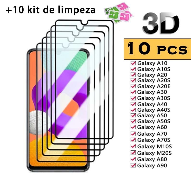 Kit 10 Película De Vidro Temperado 3D 9H Para Samsung A01 A02 A03 A10 A31 A41 A51 A71