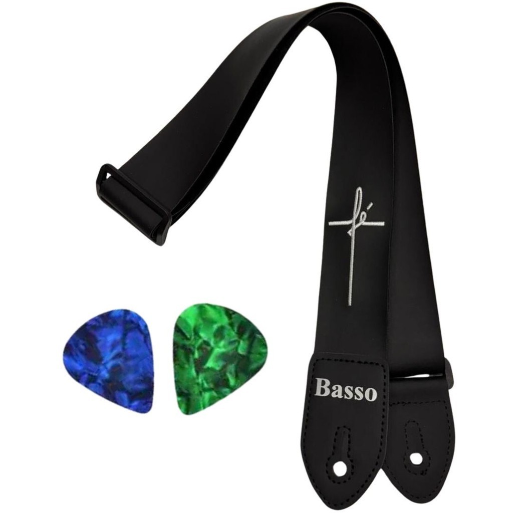 Correia P/ Violão Guitarra e Contra Baixo Basso NY01_FÉ + 02 Palhetas