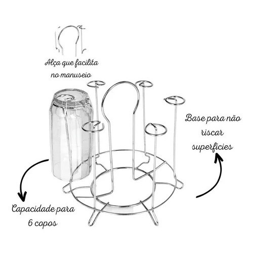 Porta copo de bancada 6 lugares cromado