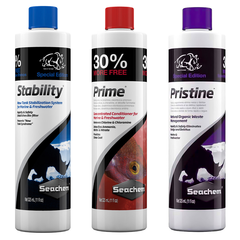 Seachem Stability 325ml + Prime 325ml + Pristine 325ml - Kit Condicionador de Água para Aquário
