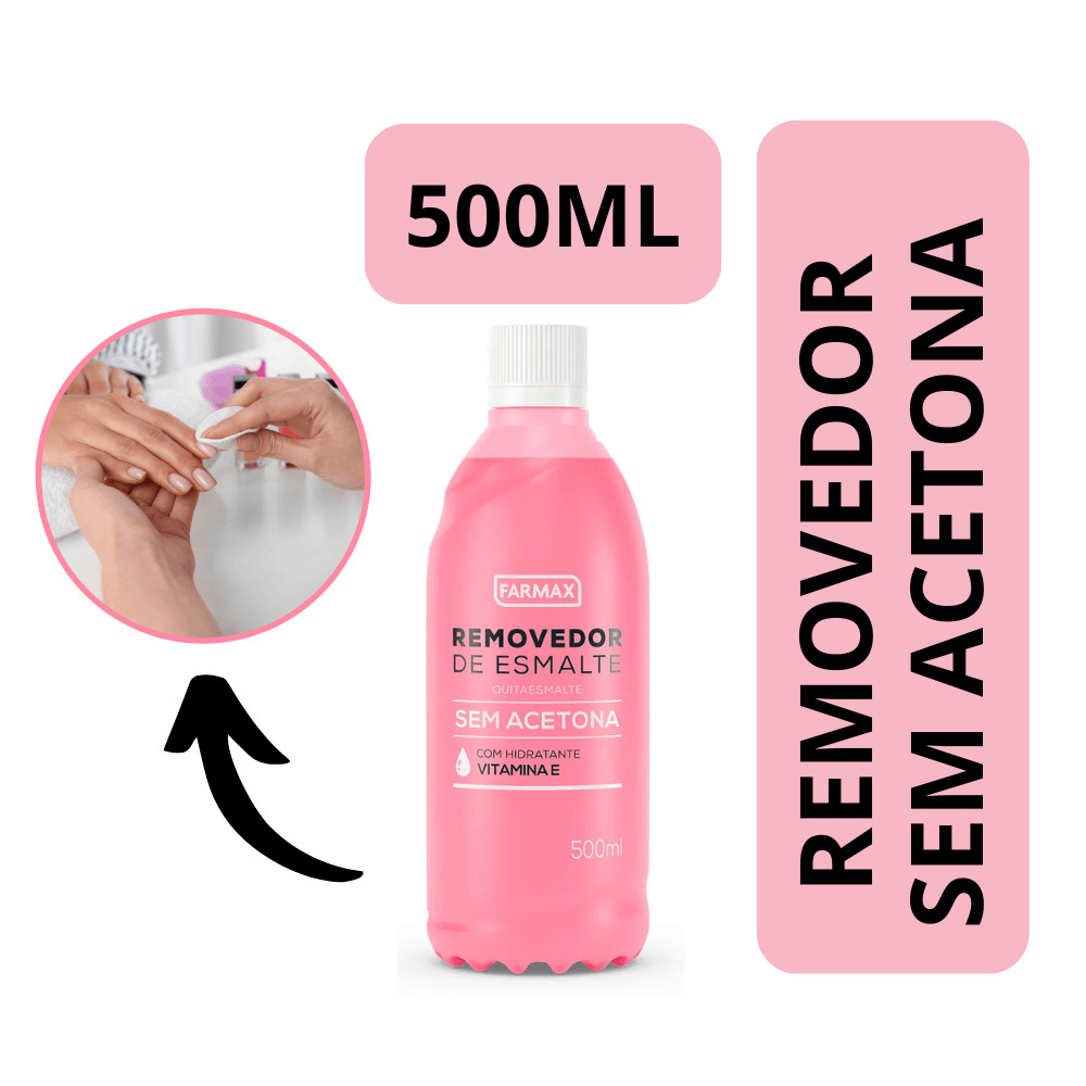 Removedor de Esmalte Sem Acetona Vitamina E Farmax 500ml - Unhas de Gel - Nail designer