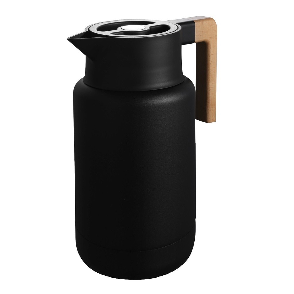 Garrafa Térmica 1L - Cinza / Preta / Branca / Rosa - Ampola de Vidro - Cabo de Madeira