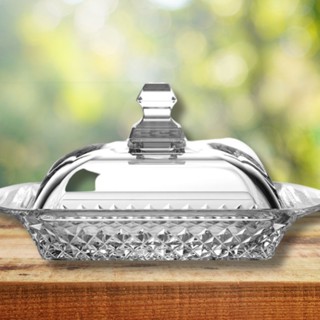 Manteigueira De Vidro Com Tampa E Detalhes Luxuosa Cristal Para Cozinha Porta Manteiga